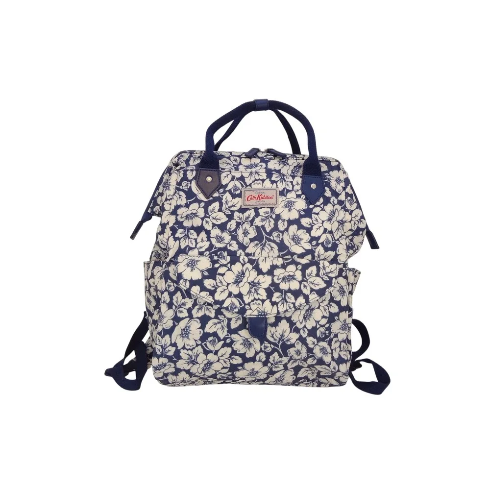 Cath Kidston Floral Backpack Medium Navy Blue Excellent Zip Top Handle